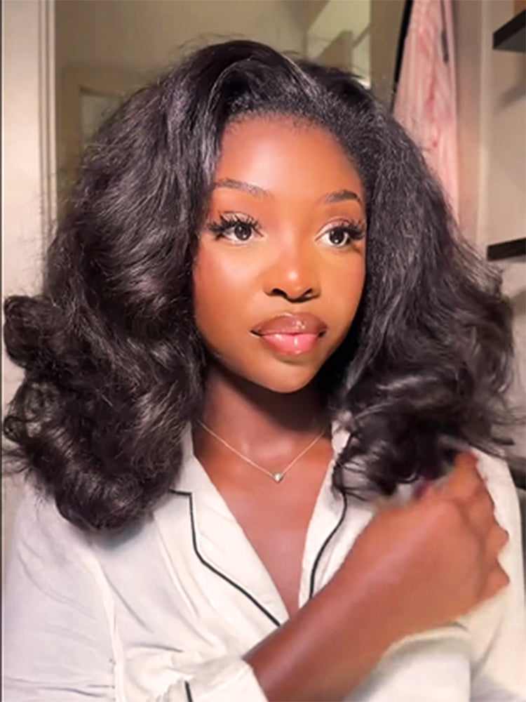 Simidola Glueless Kinky Straight 3 In 1 Half Wig Drawstring Band Wear Go Wig Invisible Hairline