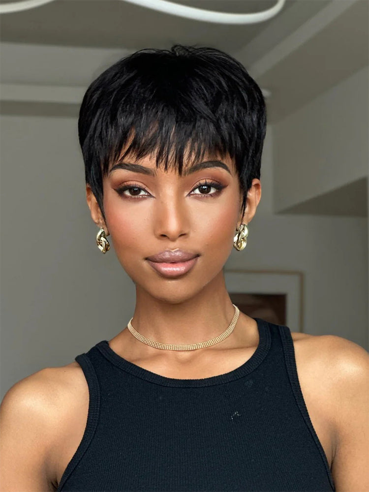 Simidola Wear & Go Layered Short Pixie Cut Human Hair Wig With Bang
