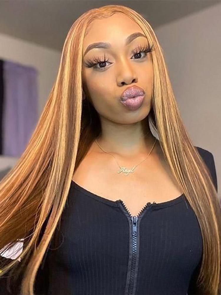 Simidola 4x4/13x4 Honey Blonde Highlight Straight Hair Lace Front Wig