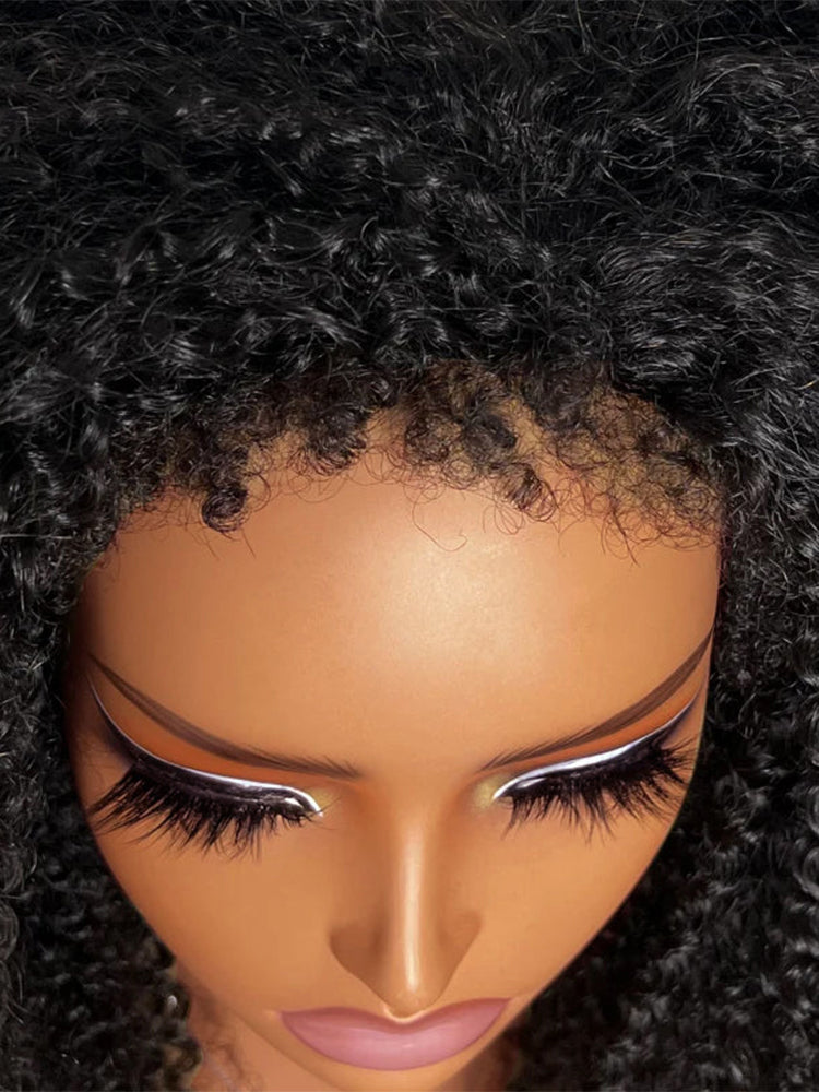 Simidola Glueless Curly Edges Afro Curly Drawstring Half Wig Invisible Hairline Flip Over Wig