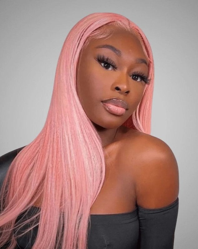 Simidola Light Pink Straight Hair Natural Pre-Plucked Lace Wig