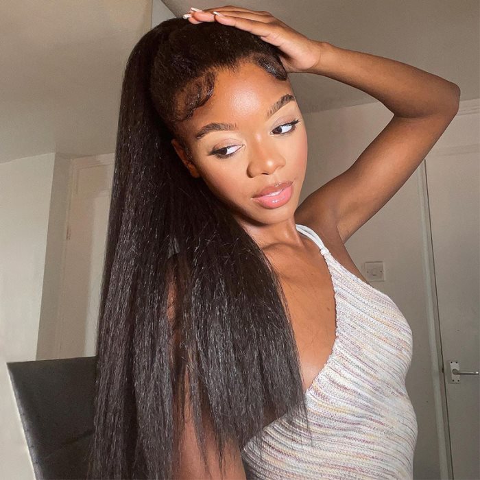 Simidola Wrap-around Magic Velcro Ponytail Extension Hair Kinky Straight Ponytail With Clip In 100% Human Hair