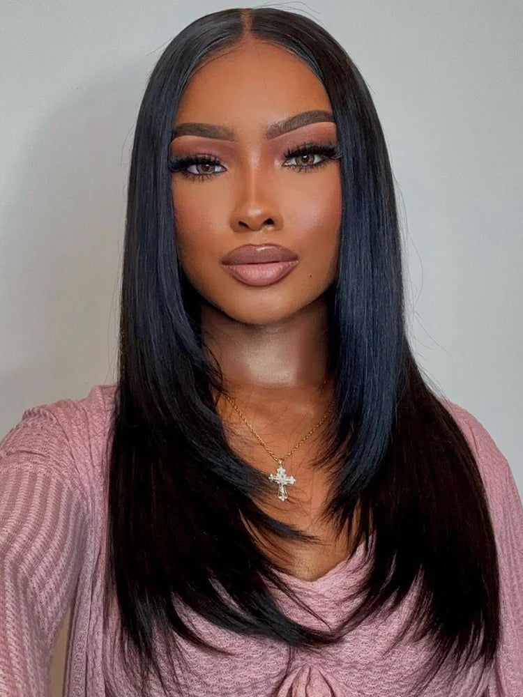 Face-Framing Layered Cut Straight Pre-Bleached Wear Go Wig 9x6 Lace Tiny Knots Glueless Wig