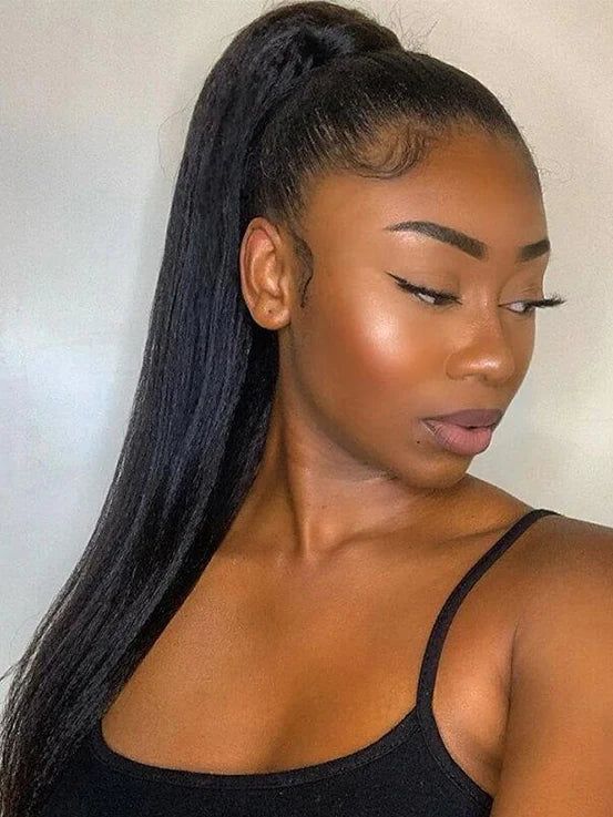 Simidola Glueless Yaki Straight Hair 3 In 1 Half Wig Drawstring Band Wear Go Wig Invisible Hairline