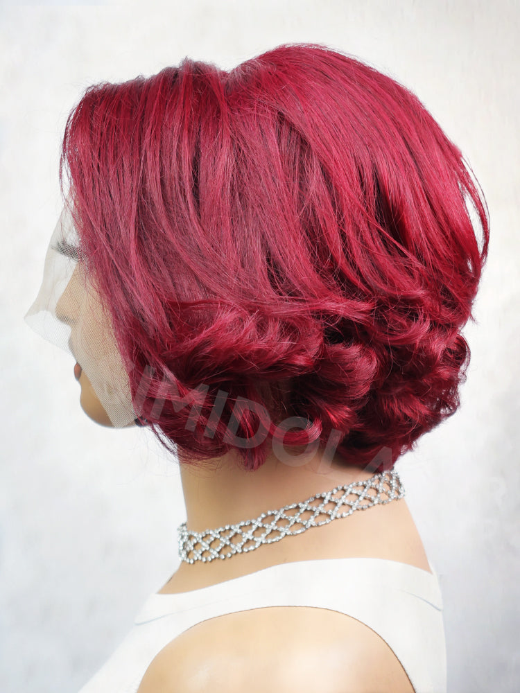 Simidola Layered Fluffy Blowout Style Bob 13x4 Lace Front 99J Color Transparent Wig