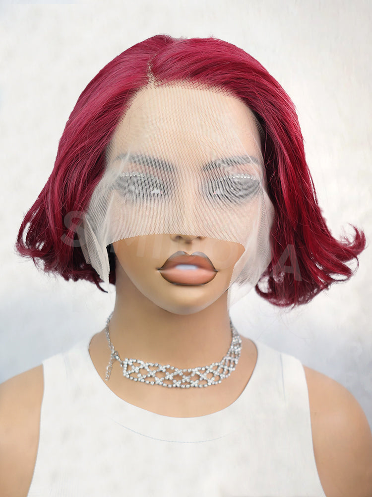 Simidola Layered Fluffy Blowout Style Bob 13x4 Lace Front 99J Color Transparent Wig