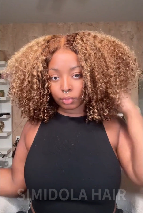 TK@gabbijuless Same 18 Inch Simidola Highlight Brown Wear Go 4x6 Lace Kinky Curly Bob Wig