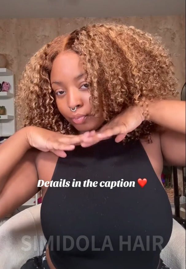 TK@gabbijuless Same 18 Inch Simidola Highlight Brown Wear Go 4x6 Lace Kinky Curly Bob Wig
