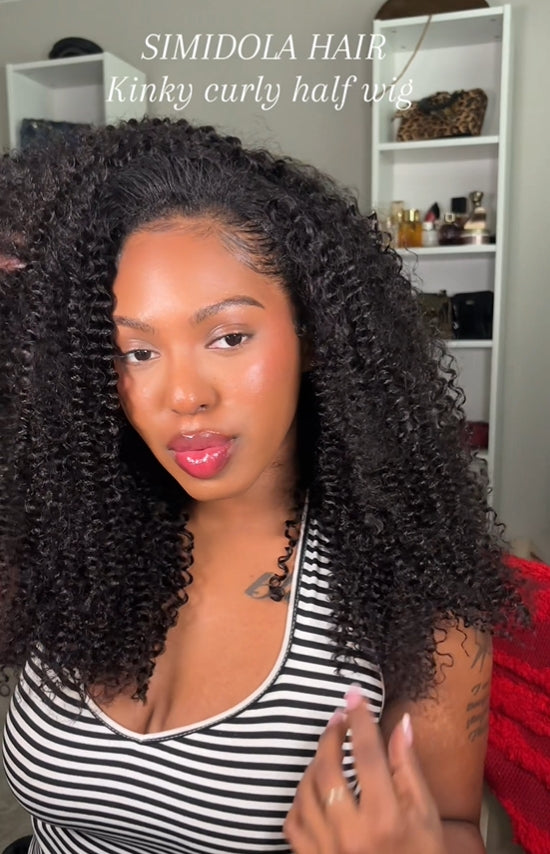 @eleciaamiaa Same 22inch Glueless Kinky Curly 3 In 1 Half Wig Drawstring Band Wear Go Wig Invisible Hairline