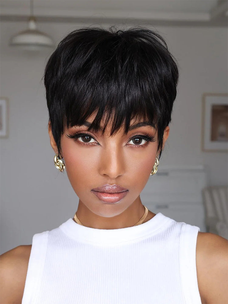 Simidola Wear & Go Layered Short Pixie Cut Human Hair Wig With Bang
