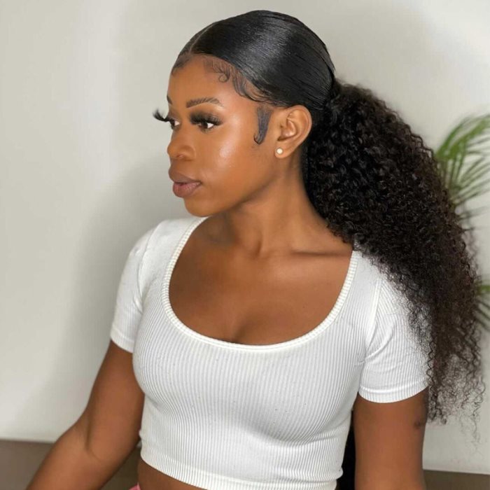 Simidola Wrap-around Magic Velcro Ponytail Extension Hair Kinky Curly Ponytail With Clip In 100% Human Hair