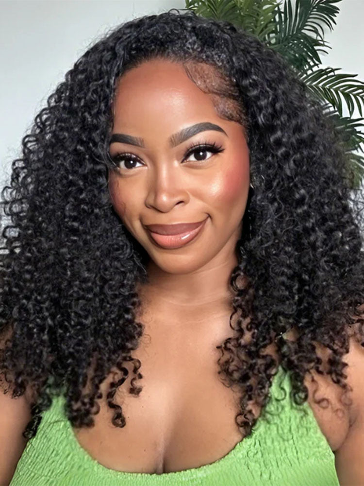 Simidola Glueless Kinky Curly 3 In 1 Half Wig Drawstring Band Wear Go Wig Invisible Hairline