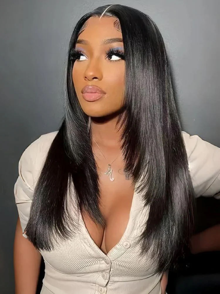 Simidola Yaki Straight Layered Cut 9x6 Tpart Wear Go Bob Wig Natural Black Deep Part Lace Glueless Wig