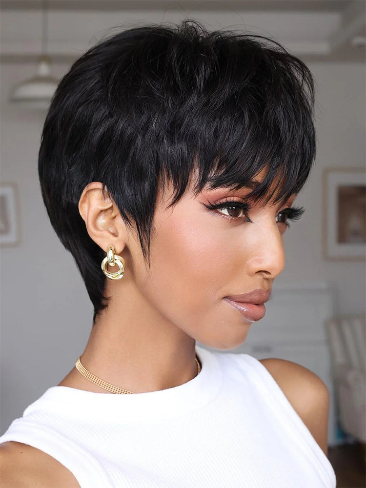 Simidola Wear & Go Layered Short Pixie Cut Human Hair Wig With Bang