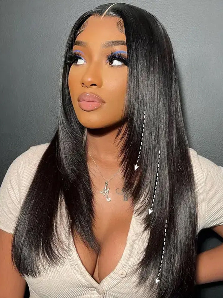 Face-Framing Layered Cut Straight Pre-Bleached Wear Go Wig 9x6 Lace Tiny Knots Glueless Wig