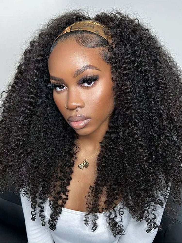 Simidola Glueless Kinky Curly 3 In 1 Half Wig Drawstring Band Wear Go Wig Invisible Hairline