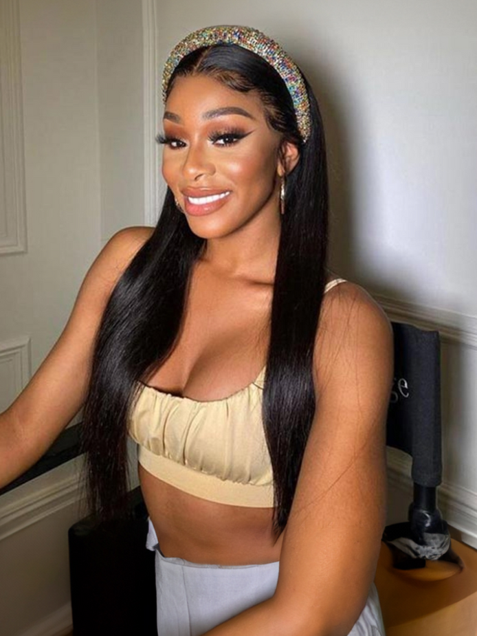 Simidola Glueless Yaki Straight Hair 3 In 1 Half Wig Drawstring Band Wear Go Wig Invisible Hairline