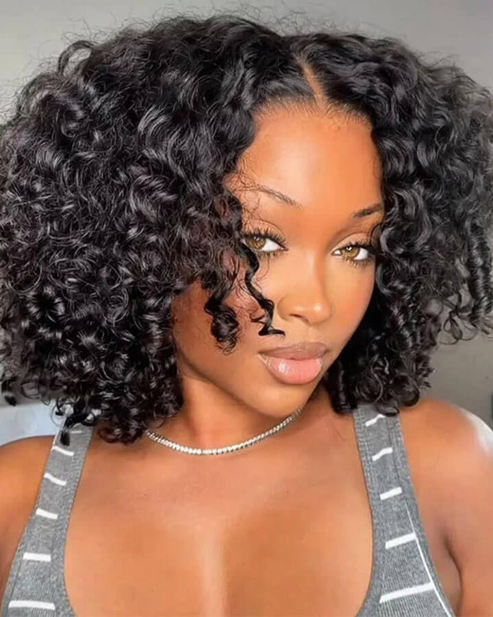 Simidola Pre-bleached 7x5 Pre-cut Pre-plucked Kinky Curly Bob Wig Wear Go Glueless Wig With Drawstring