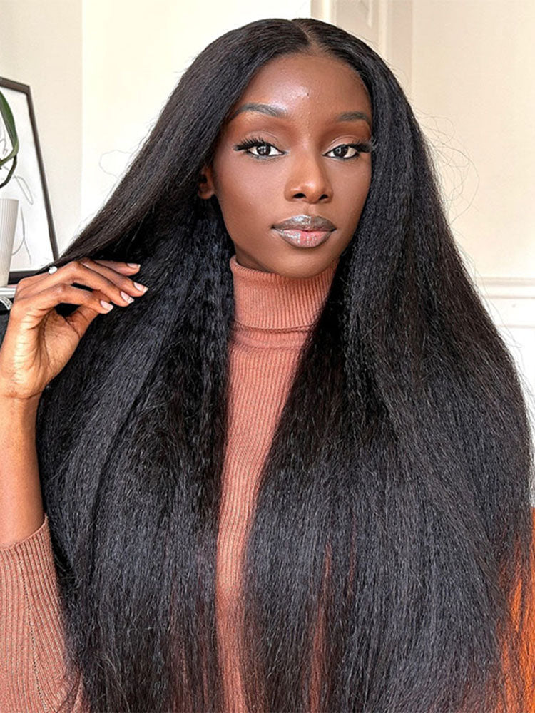 Simidola Pre-bleached 7x5 Pre-cut Pre-plucked Kinky Straight Wear Go Glueless Wig With Drawstring