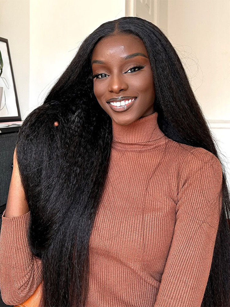 Simidola Pre-bleached 7x5 Pre-cut Pre-plucked Kinky Straight Wear Go Glueless Wig With Drawstring