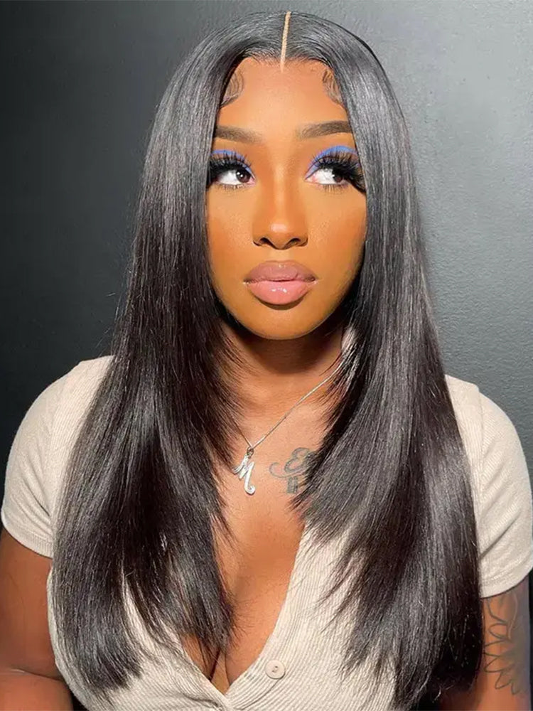 Face-Framing Layered Cut Straight Pre-Bleached Wear Go Wig 9x6 Lace Tiny Knots Glueless Wig