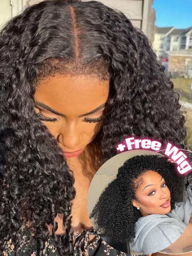 Buy 1 Get 1 Free| Type 4C Kinky Edges Kinky Curly 13x4 Lace Wig 200% Density & Free 14 inch Kinky Curly Half Wig