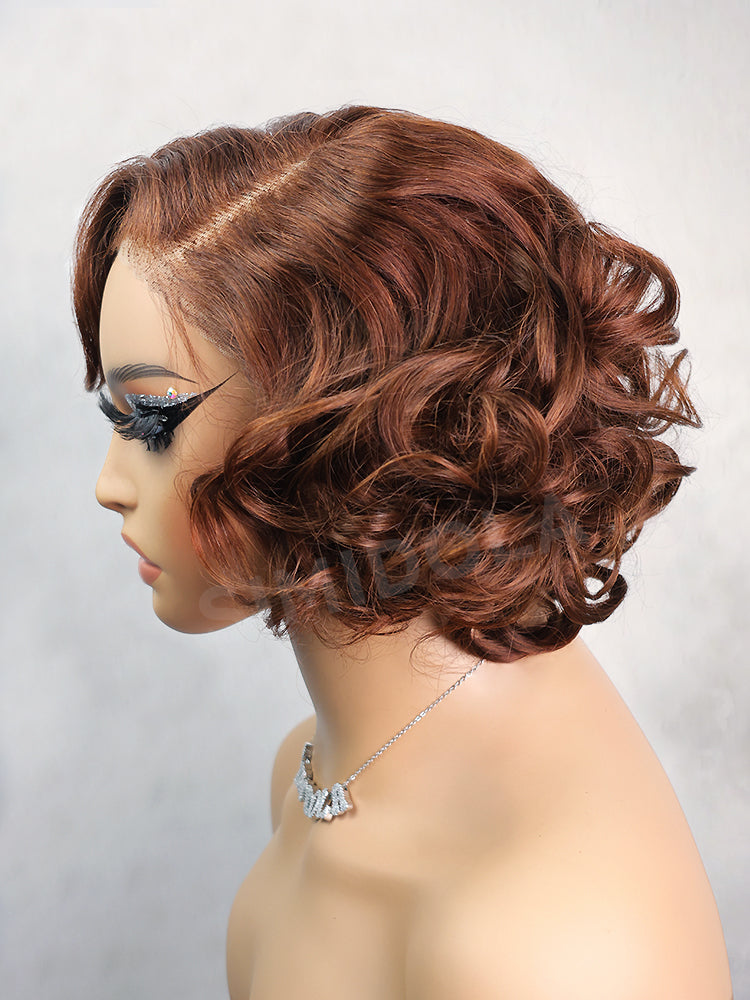 Pre-Sale| Brown Layered Fluffy Bob Wear Go Glueless Wig Pre Cut 7x5 Lace Closure Wig