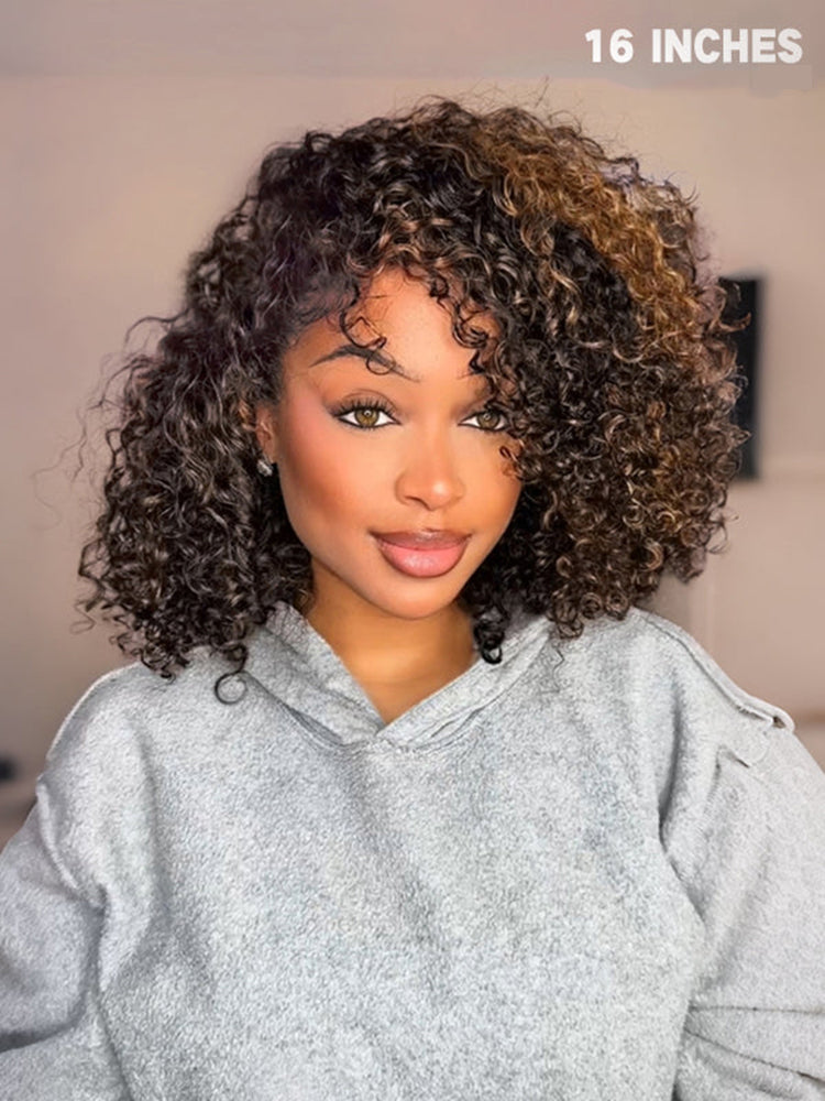 Simidola Glueless 3 In 1 Half Wig Highlight Brown Water Wave Half Wig Draw-strings Flip Over Wig