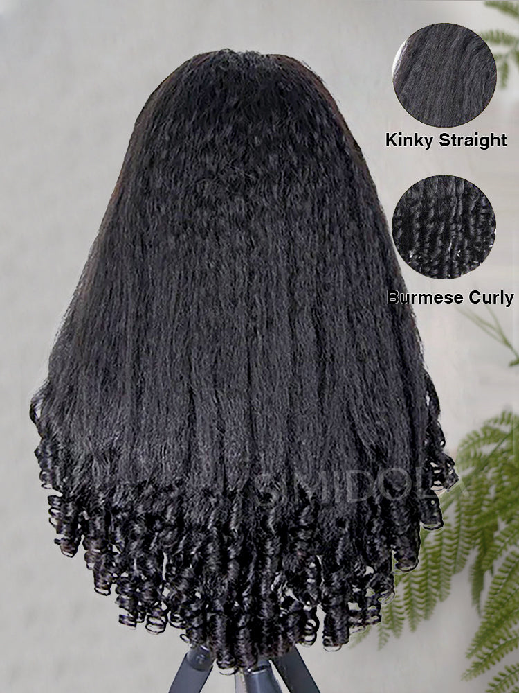 Simidola Glueless Kinky Straight Burmese Curly Elastic Drawstring Wear Go Half Wig With Yaki Spiral Curls