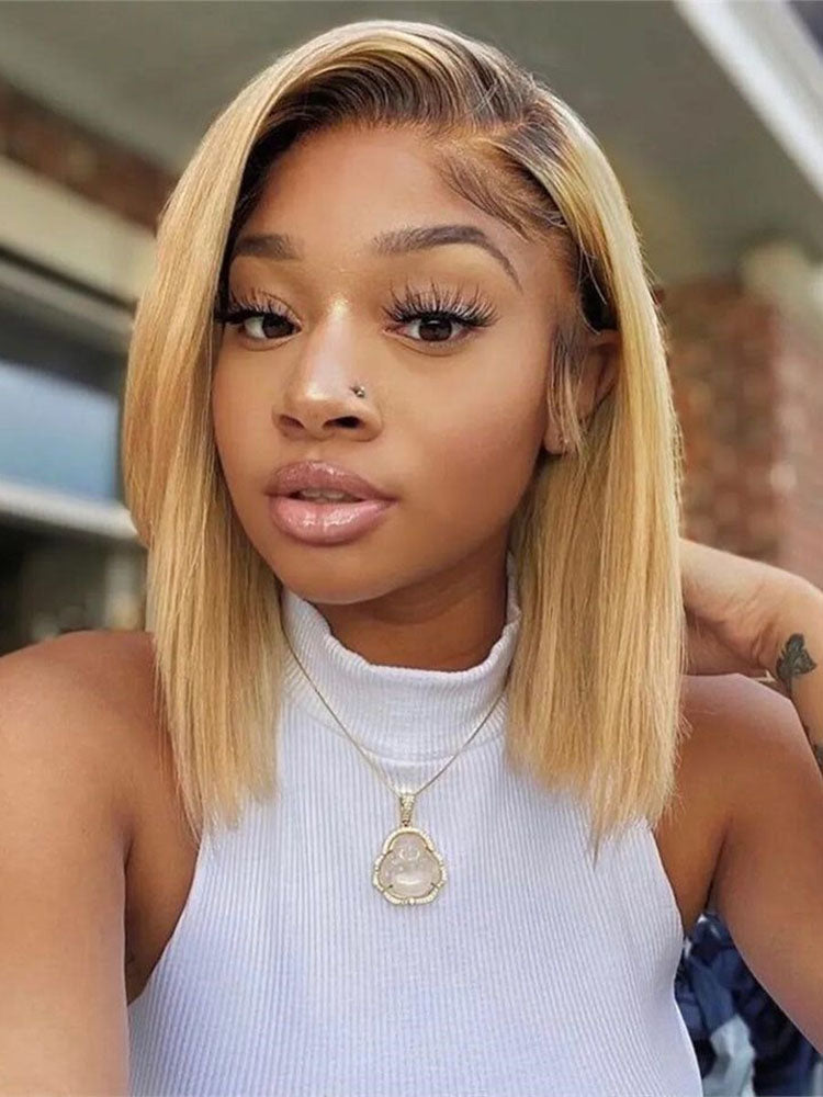 Simidola 613 Blonde With Brown Roots Straight Hair Bob Wig