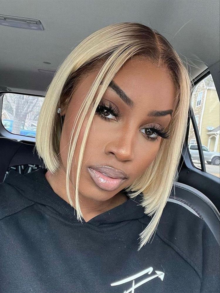 Simidola 613 Blonde With Brown Roots Straight Hair Bob Wig