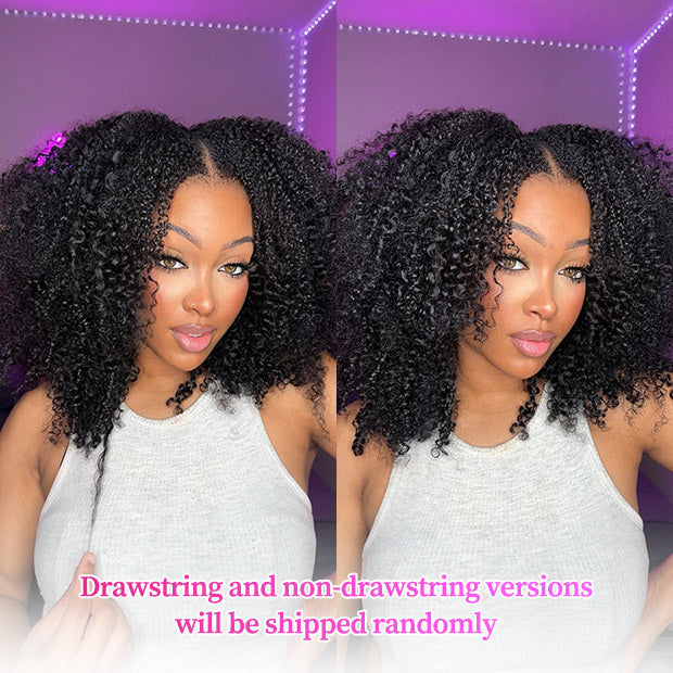 Simidolahair Glueless Wigs V Part Afro Curly Wig No Leave Out Thin Part Human Hair Wig With Drawstring Beginner Friendly