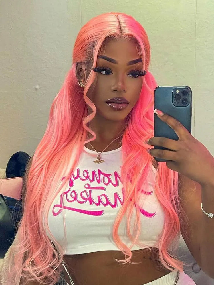 Simidola Light Pink Straight Hair Natural Pre-Plucked Lace Wig