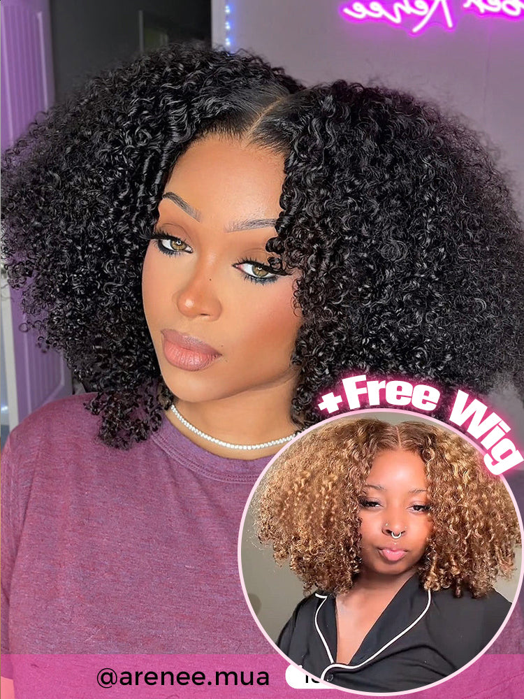 Buy1 Get 1 Free | Simidola Wear & Go Glueless 7x5 Kinky Curly Hair Wig & Free Glueless Highlight Color 4x6 Kinky Curly Hair Wig