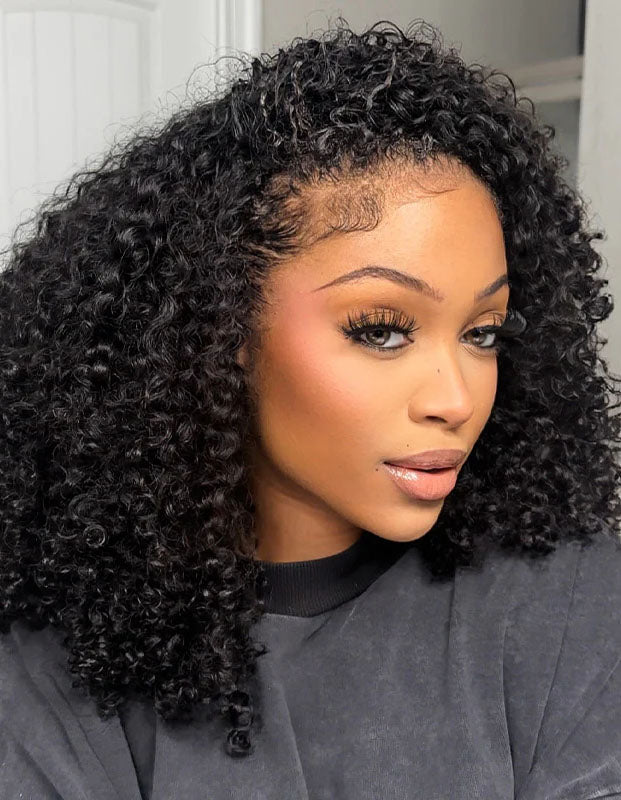 Simidola Glueless Afro Curly 3 In 1 Half Wig Drawstring Band Wear Go Wig Invisible Hairline