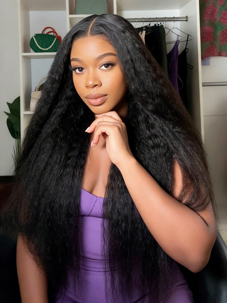 Simidola Pre-Bleached Knots Kinky Straight 13x4 13x6 HD Lace  Human Hair Wear Go Glueless Wig With Elastic Drawstring