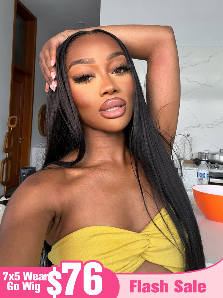 Flash Sale | Pre-bleached 7x5 Pre-cut Pre-plucked Straight Hair Wear Go Glueless Wig