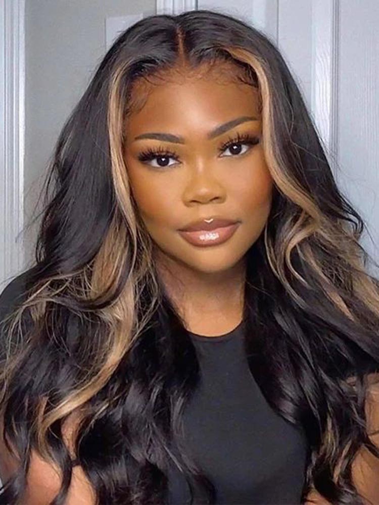 Simidola Chocolate Brown With Peek A Boo Blonde Highlights Loose Wave Wig