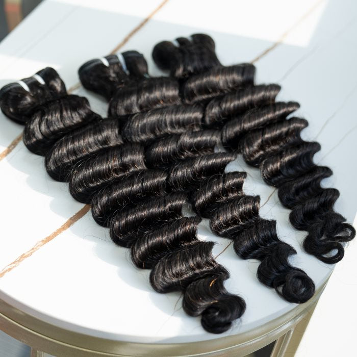 Simidola 3Pcs Hollywood Wave Bundles with 4x4 Loose Deep Closure 10A Grade 100% Human Virgin Hair