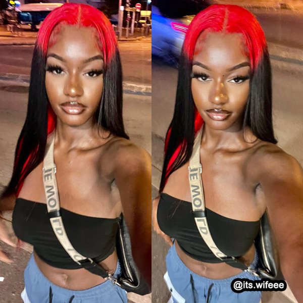 Simidola 4*4/13*4 Lace Demon Red & Black Two Tones Long Straight Human Hair Wig