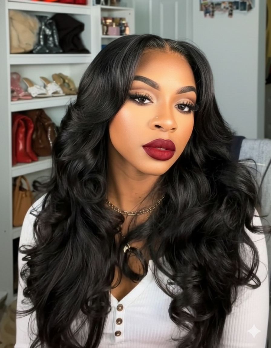 Pre-Everything Layered Cut Body Wave Black Natural Fluffy Wear Go Wig