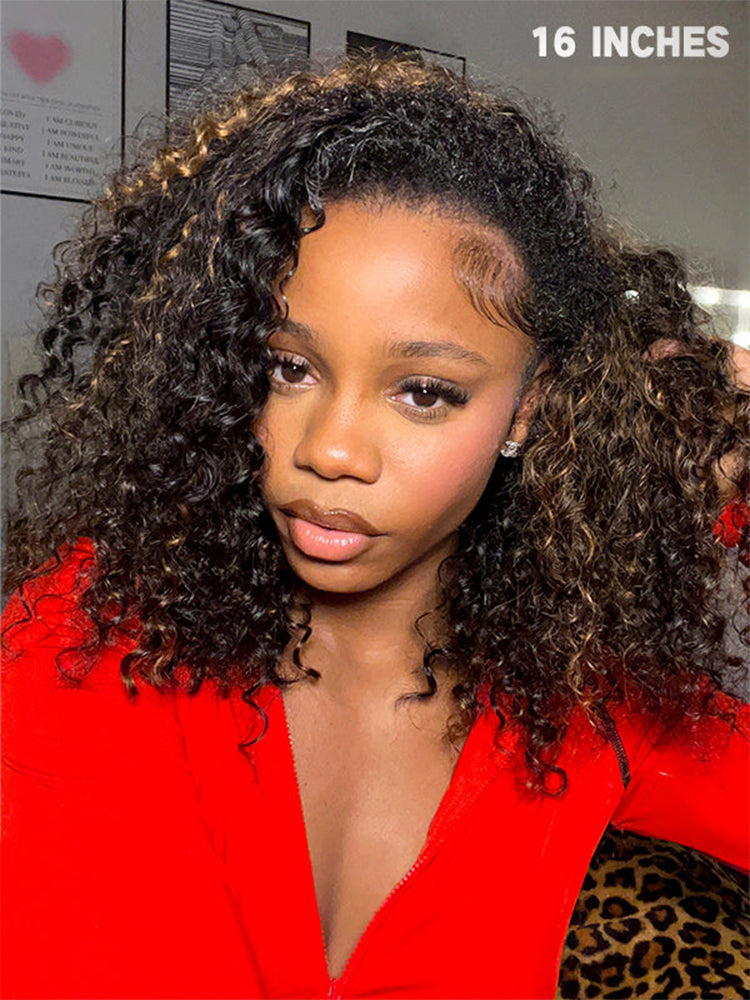 Simidola Glueless 3 In 1 Half Wig Highlight Brown Water Wave Half Wig Draw-strings Flip Over Wig