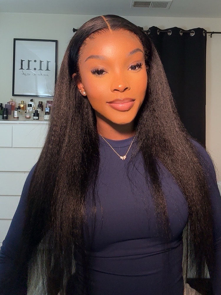 @claraakpe Same Type 4C Kinky Edges Human Hair Wigs Kinky Straight 13x4 Lace Frontal Wig With Realistic Hairline