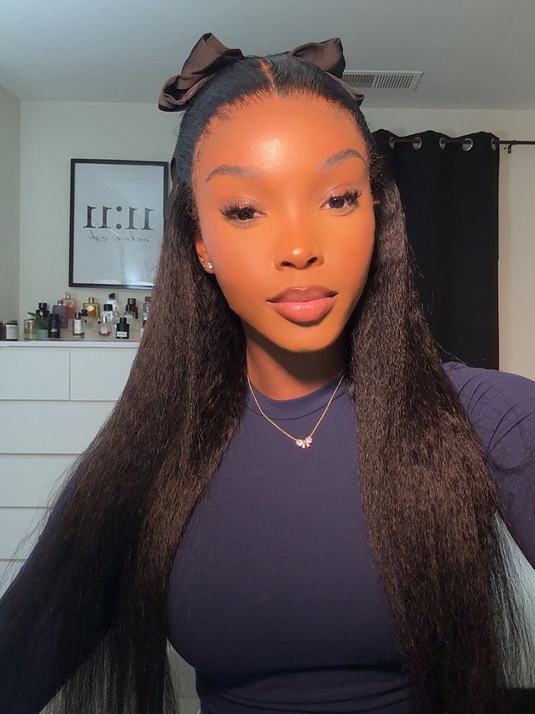 @claraakpe Same Type 4C Kinky Edges Human Hair Wigs Kinky Straight 13x4 Lace Frontal Wig With Realistic Hairline