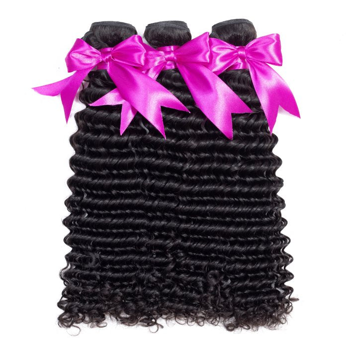 Simidola 3Pcs Deep Wave Bundles with 4x4 Closure 10A Grade 100% Human Virgin Hair