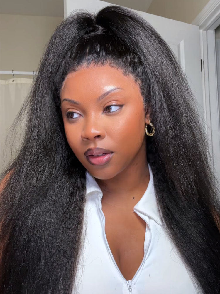 @kokofountaine Same 26inch Type 4C Kinky Edges Human Hair Wigs Kinky Straight 13x4 Lace Frontal Wig