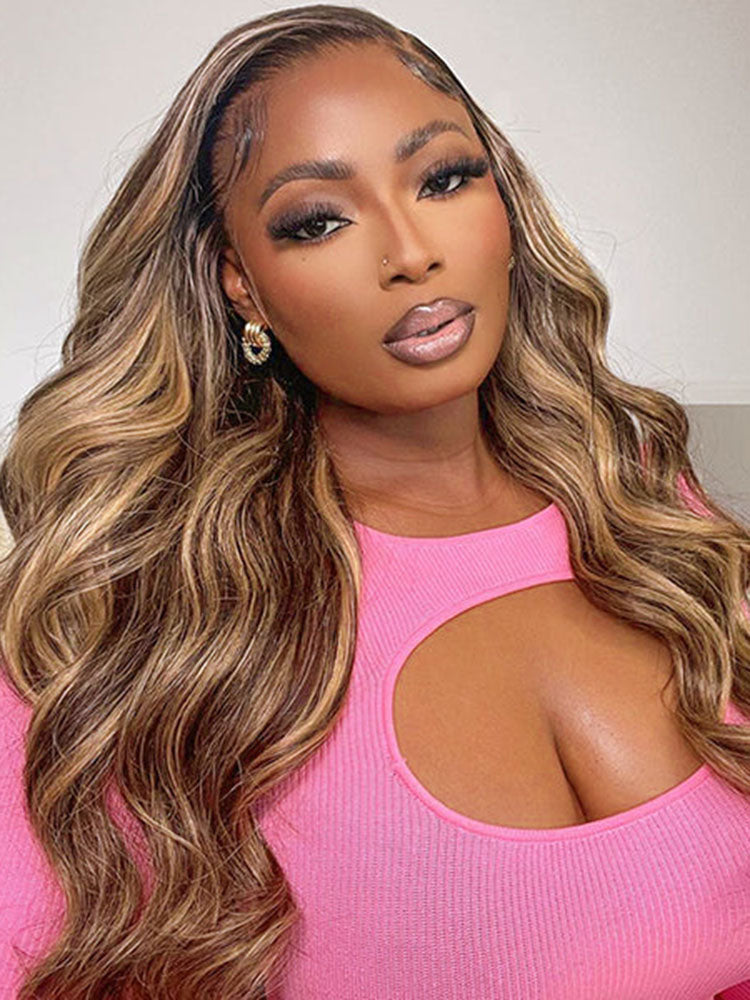 Simidola Highlight Brown Color 7x5 Lace Body Wave Wear Go Glueless Wig Pre Plucked Natural Hairline
