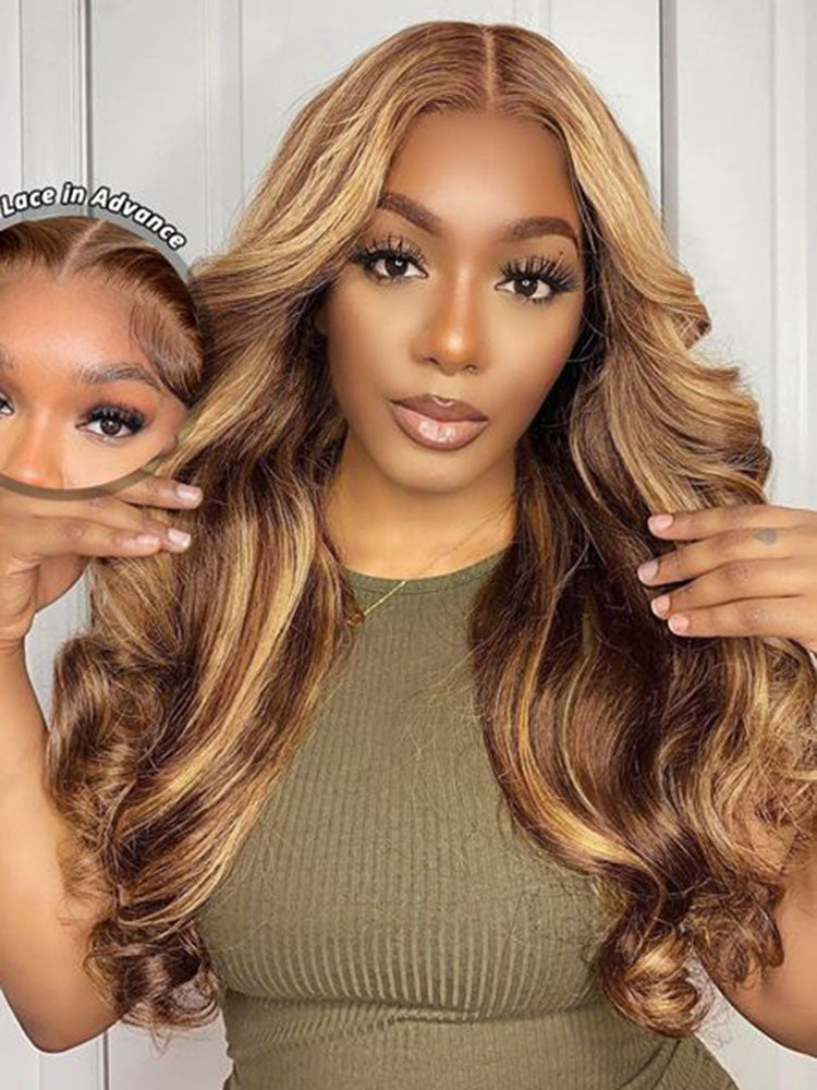 Simidola Highlight Brown Color 7x5 Lace Body Wave Wear Go Glueless Wig Pre Plucked Natural Hairline