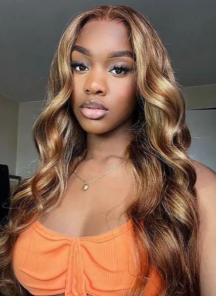 Simidola 4x4/13x4 Honey Blonde Highlight Body Wave Lace Front Wig