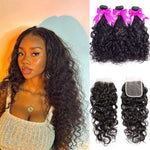Simidola 3Pcs Natural Wave Bundles with 4x4 Closure 10A Grade 100% Human Virgin Hair